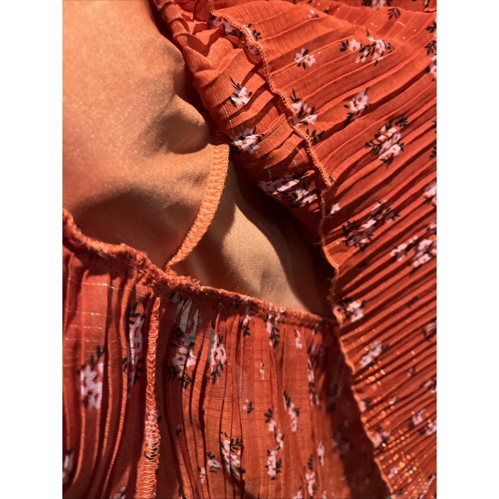 Alice Blue NWT Rust Orange Floral Ruffled V Neck Long Dress 3/4 Balloon Sleeve - Picture 11 of 11